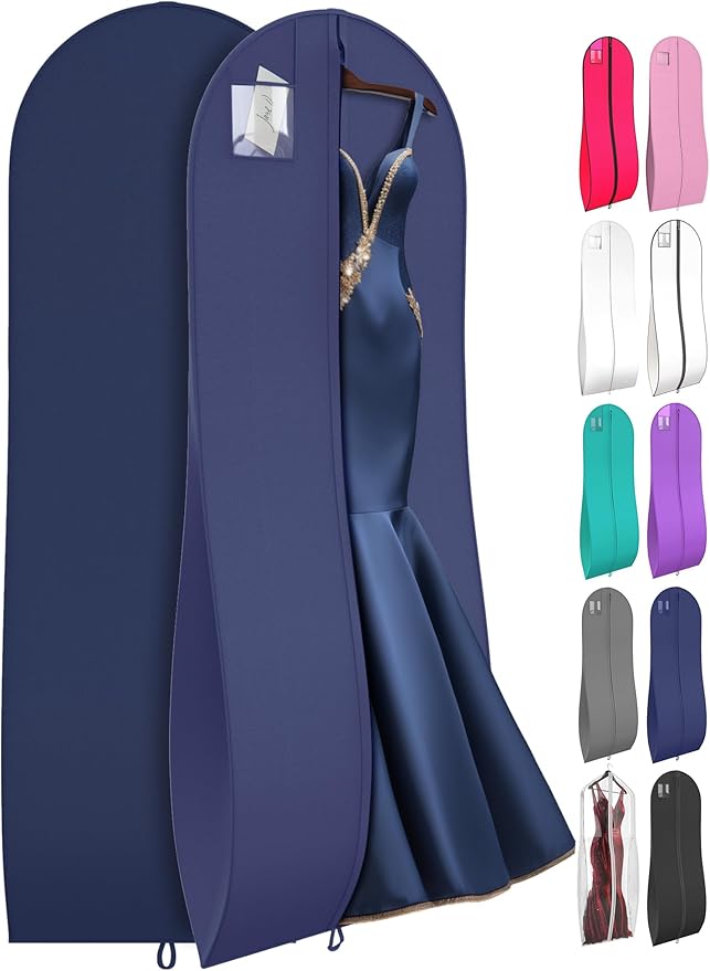 72" Tapered Long Dress Bags for Gowns - Wedding Dress Garment Bag for Dresses - Long Garment Bags for Hanging Clothes & Closet Storage, Dress Bag for Airplane