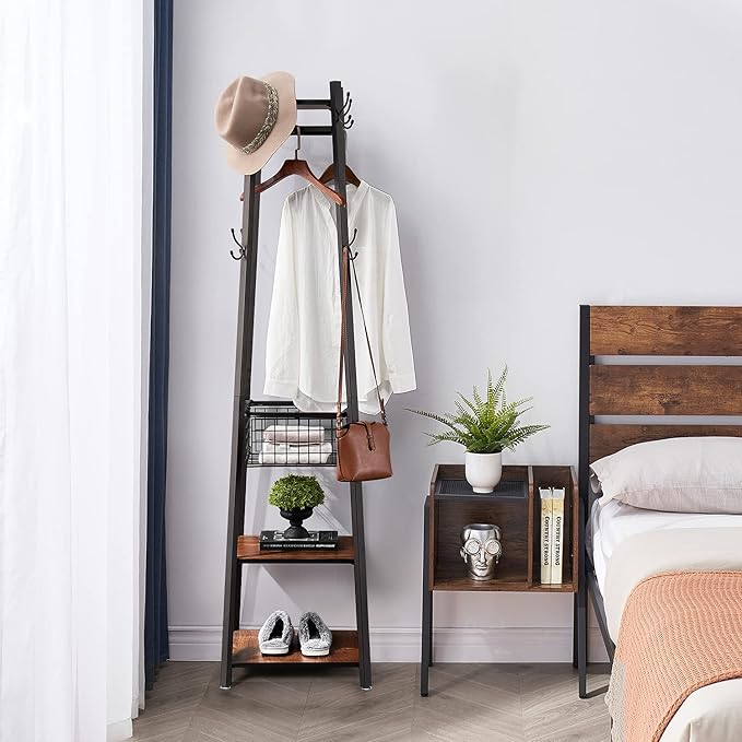 VECELO Coat Rack Freestanding, Entryway Hanger Stand, Umbrella Holder