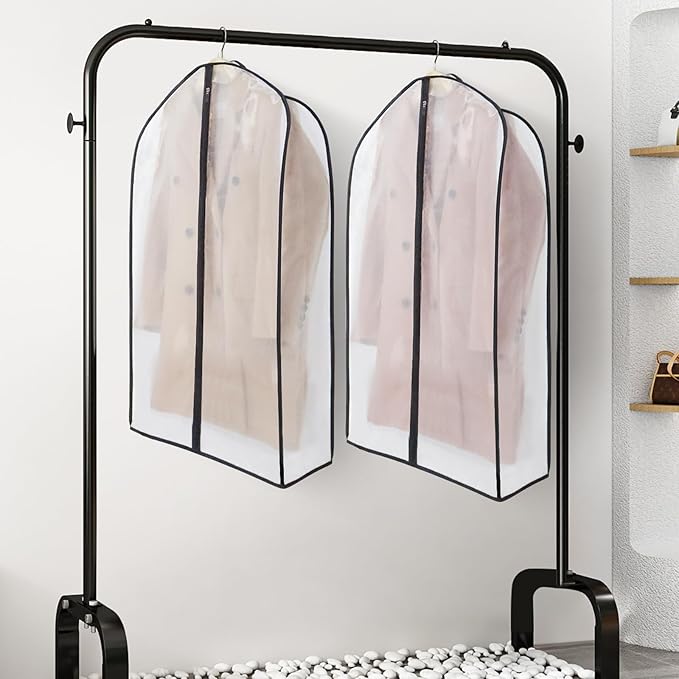Zilink Breathable Garment Bags for Leather Coat 43” Suit Bags for Closet Storage Silky Suit Dust Covers for Hanging Clothes with 7" Gussted Wrinkle Free for Leather Clothing, Fur Coat, Dress, Set of 2