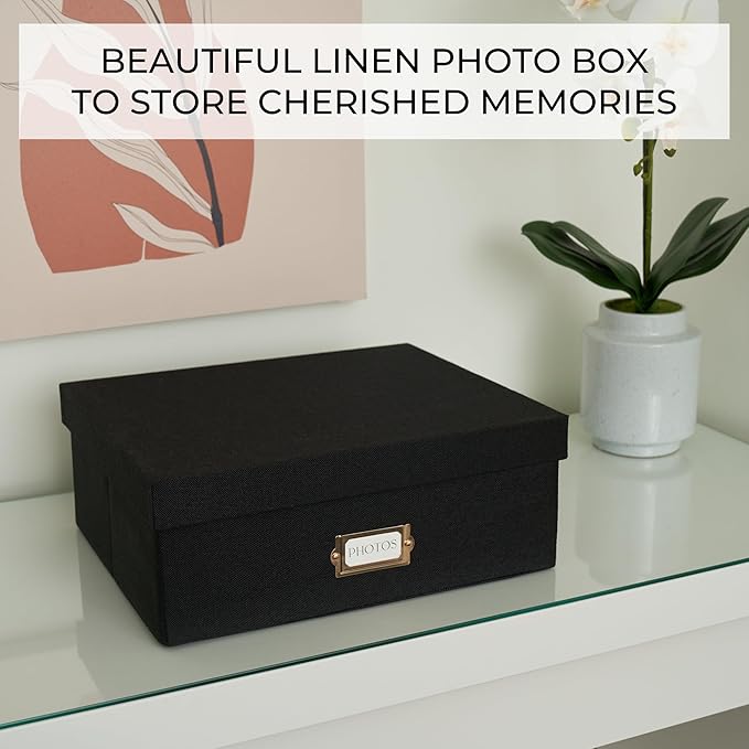 ZICOTO Decorative Photo Storage Box - Sturdy Linen Photo Organizer with Dividers is Perfect to Store Up to 1700 Pictures and 4x6 Photos - Portable Scrapbook Storage Containers with Lid