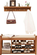Hall Tree with Bench and Shoe Storage, Coat Rack Shoe Bench Set with Seat Cushion and 6 Hooks for Entryway, Hallway, Living Room and Bedroom