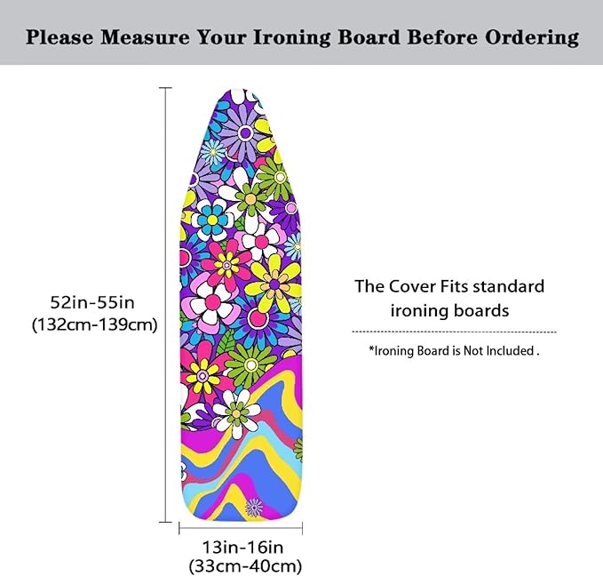 Hippie Flower Ironing Board Replacement Cover for Extra Wide 15 x 54 Ironing Boards Reflects Heat and Stain Resistant Ironing Board Cover Christmas Decor