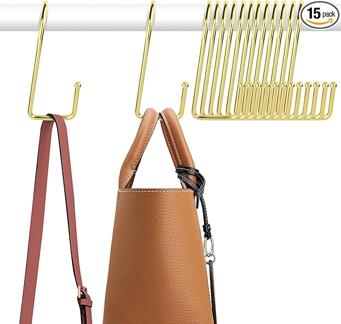 ZEDODIER 15 Pack Purse Hanger Closet, Bag Organizer Purse Hooks for Closet, Keeping Purses Visible and in Good Condition, Metal Hanging Backpack Holder Rack, Gold