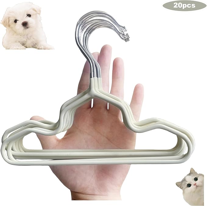 20PCS Dog Hangers: Dog Closet for Small DogsNon-Slip Space Saving Hanger Doll Clothes Cat Outfits (Apricot)