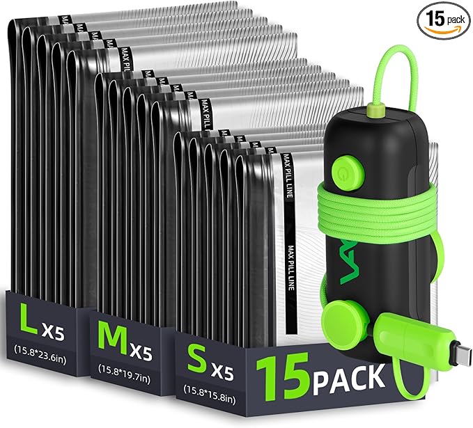 Vacuum Bags for Travel - USB Electric Pump, 15 Pack Carry-on Size Vacuum Seal Bags for Clothing - Space Saver Vacuum Storage Bags for Luggage, Travel Essentials.