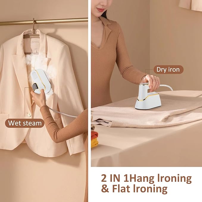 Steamer for Clothes，Portable Rotating Handheld Design, 1300W, 15S Quick Release of Strong Penetrating Steam to Remove Wrinkles, LCD Display, Suitable for Home, Office & Travel (White)