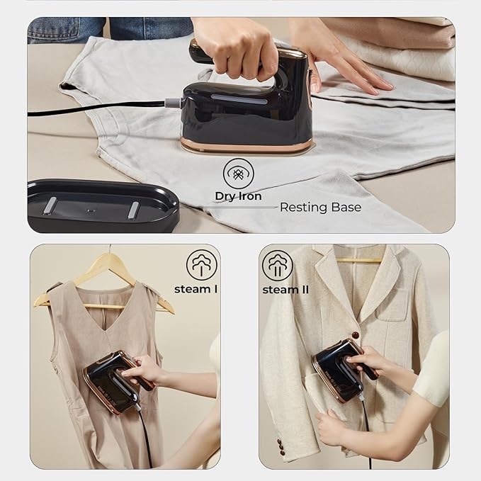 YIKA Clothes Steamer & Iron 2-in-1, Handheld Clothing Fabric Wrinkle Removal, 300ml Water Tank, Large Alloy Soleplate, Lightweight Small Garment Steamer for Home or Travel