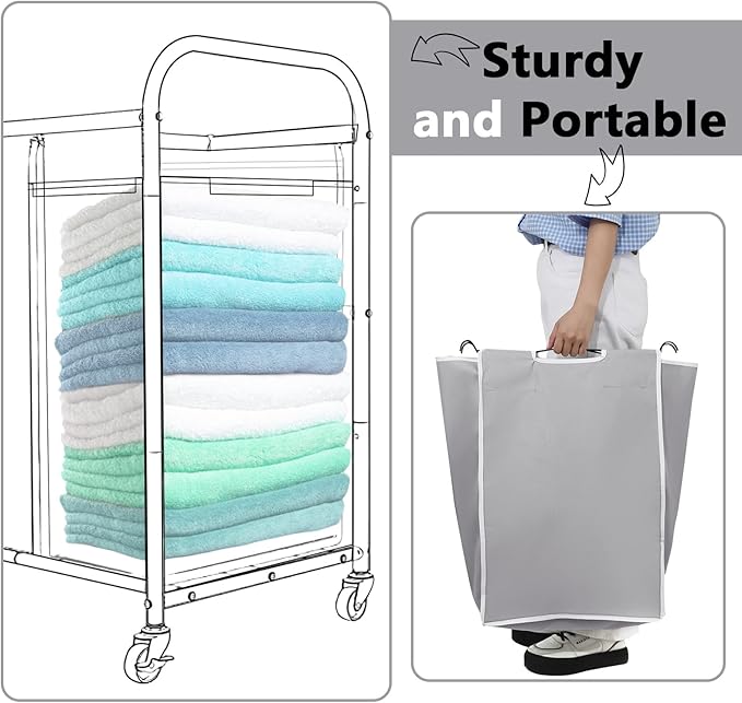 Bonuci 2 Pcs Laundry Sorter Replacement Bags Hamper Cart Removable Replacement Laundry Storage Organizer Bag Hamper Liner, No Hooks 14.76 x 8.66 x 21.65 Inch (Gray)