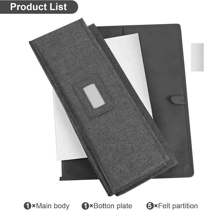 China Storage Containers Hard Shell 2 Pack, Platter Storage Case 17" x 13" x 6", 5 Felt Dividers Included, Structured Top and Stackable (Linen Grey)