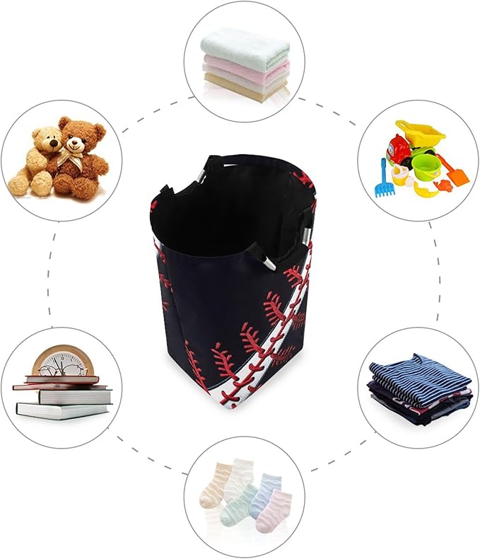 xigua Baseball Stitch Large Laundry Hamper with Handle, Foldable Clothes Hamper Collapsible Storage Basket for Toys and Clothes Organization in Bedroom, Bathroom, and Laundry Room