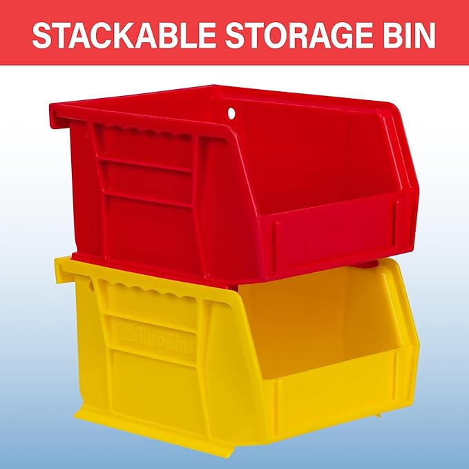 Akro-Mils 30210 AkroBins Plastic Storage Bins, Space-Saving Stackable Bins for Garage, Pantry, Craft Organization, 5" x 4" x 3", Blue, 6-Pack