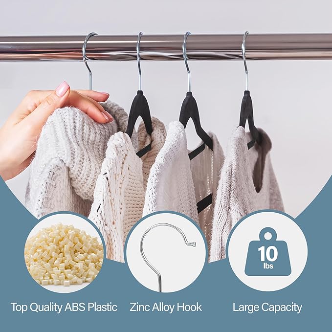 JupiterForce Velvet Hangers, 100 Pack Non-Slip Slim Clothes Hangers with 360 Degree Swivel Hook, Space Saving Velvet Coat Hangers for Closet Organization, Black