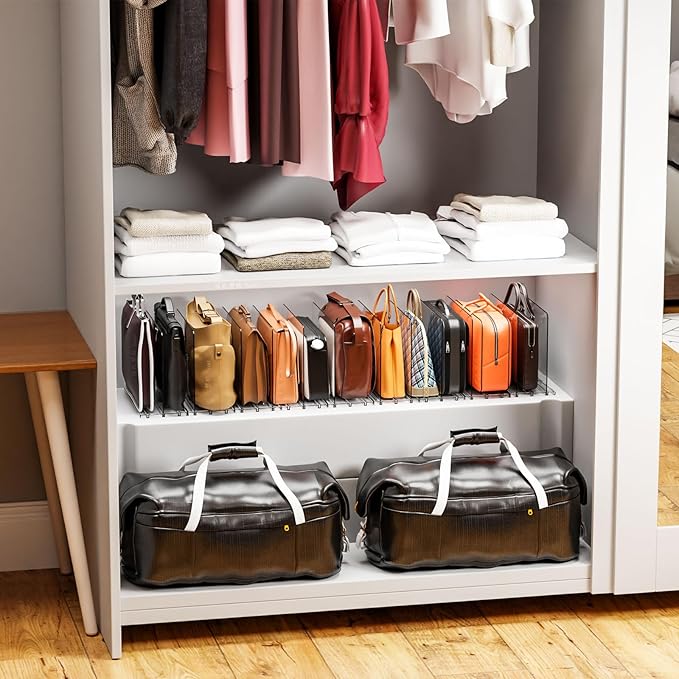 Yieach Clear Acrylic Shelf Dividers for Closet Organization,16Pack Adjustable Bags,Clutch,Purse Organizer and Storage,Handbag Organizer for Closets,Purse Divider,8.8″ Tall Sweater,Tshirt,Towel Divider