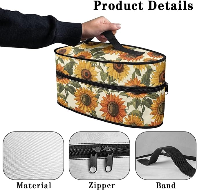 Vintage Sunflower Print Steam Iron Case Portable Travel Steamer Carrier Bag with Handle Handheld Iron Storage Case Iron Accessories, Case Only