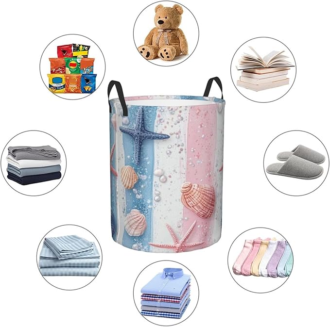 Ocean Seashell And Starfish Print Laundry Basket For Storage Bins Gift Baskets Bedroom Clothes Hamper