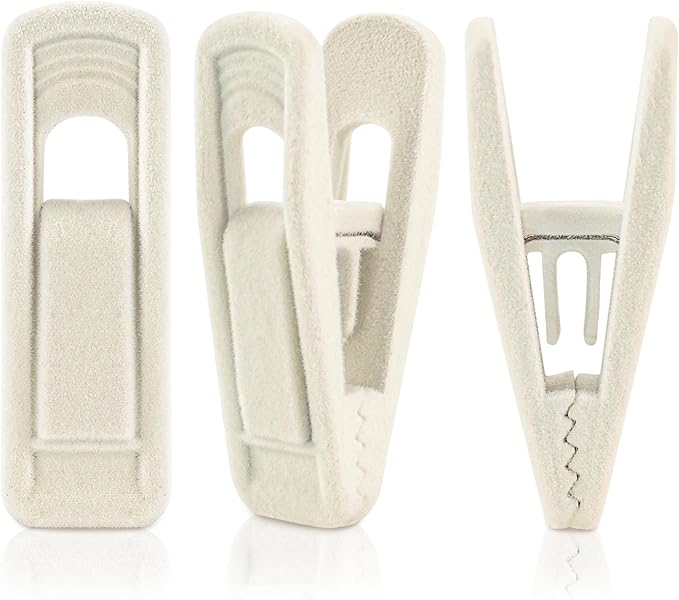 Velvet Hanger Clips 30 Pack – Non Slip Finger Flocked Clips for Thin Velvet Hangers, Strong Clothes Pins for Pants, Skirts, Trousers, Dresses(Beige)