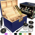 HOVANZO Premium Large Bamboo Storage Box with Removable Tray - Storage Wood Box for Herbs and Accessories - Storage Box Set with Combination Lock - Smell Proof Container with Accessories