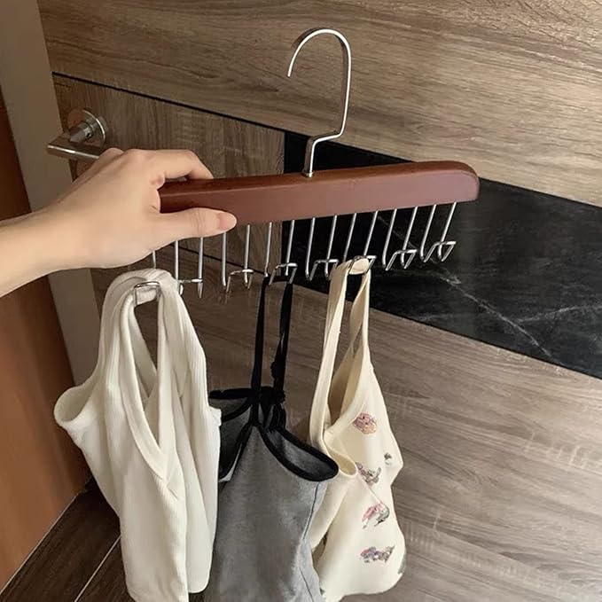 Hanger Hooks, Multi Hook Hanger Stainless Steel Closet Organization Multi Hanger with 8 Hooks Hangers Space Saver Hangers for Clothes Bra Storage (Dark Brown)