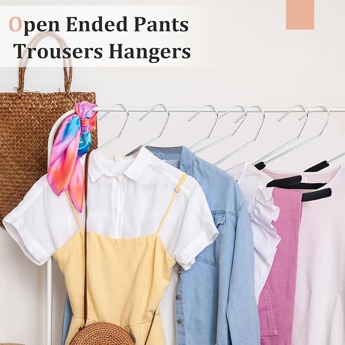 Open Ended Padded Pants Hangers Non Slip Foam Sponge Coated Pant Hangers for Men and Women Plating Anti Rust Chrome Metal for Closet Jeans Slacks Towel Skirt Organizer, Black(50 Pack)