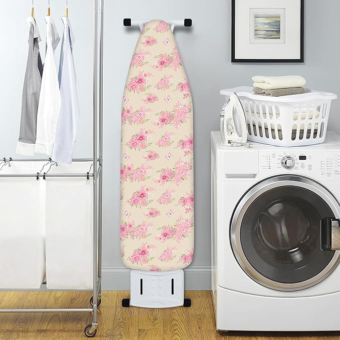 Extra Thick Ironing Board Cover and Pad, 15x54 Ironing Board Cover, Resist Scorching and Staining,Elastic Edges,Floral Spring Pink