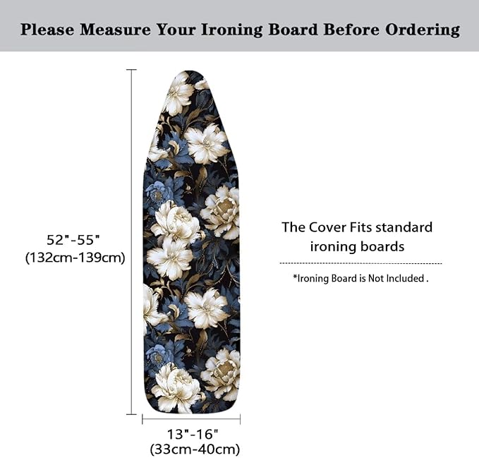 Flashideas Flower Print Ironing Board Cover with Elastic Edge Non Stick Scorch Stain Resistant Cover Heavy Duty Iron Pad Covers Standard Boards with Hook and Loop Fastener Strap