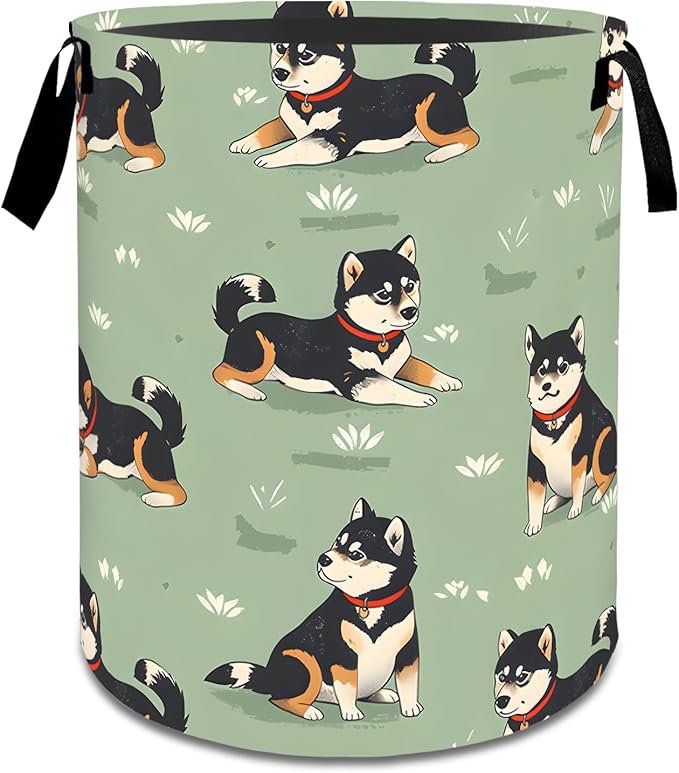 Playful Shiba Inu Dog Laundry Basket,Dirty Clothes Hamper,Cute Puppy Storage Bin,Pet Lovers Gifts,Foldable Waterproof Oxford Cloth Baskets for Bathroom,Bedroom,Home Decoration(19.7" x 15.8")