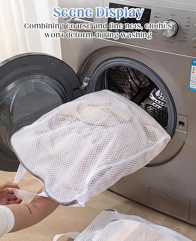 4 Pcs Mesh Hanging Laundry Bag with S Hooks, 15"x12" Laundry Bags for Washing Machine for Clothes Delicates Lingerie Sock