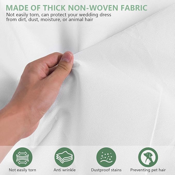WSSROGY 72" Long Wedding Dress Garment Bag Cover for Gowns Women with 10'' Gusseted Dress Bags 4 Pocket (White 1 Pack)
