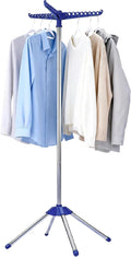 Beaudaily Clothes Drying Rack, Foldable Laundry Drying Rack, Indoor 59-Inch Drying Rack Clothing with 3 Rotatable Arms, Stainless Steel, Holds 27 Pieces, Space Saving, Portable, Blue and Silver