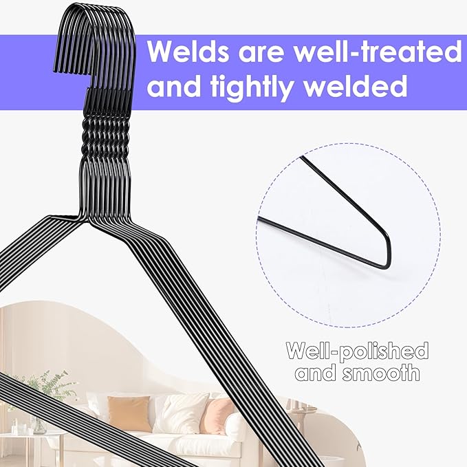 100 Pack Wire Metal Clothes Hangers, 16 Inch Ultra Thin Clothing Hanger, Non Slip, Metal Hangers, Slim Space Saving for Standard Size Suits, Shirts, Pants, Skirts, Black