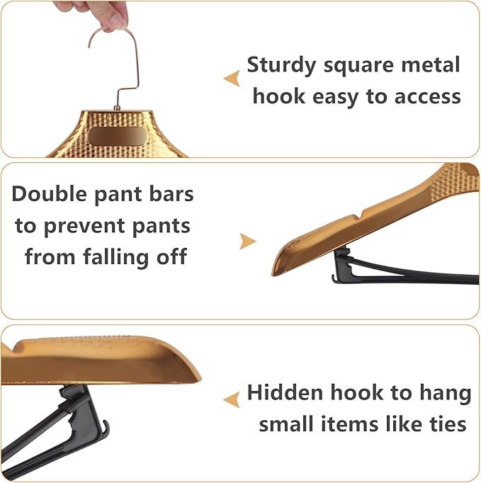 DEDU Suit Hangers for Men 15 Pack, Rose Gold Coat Hangers Extra Wide Non Slip Width 17.7", Thick Plastic with Pants Bar & Metal Hook