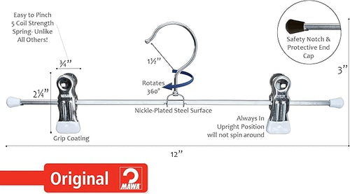 Mawa by Reston Lloyd Non Slip-Space Saving Clothing Hanger for Pant/Skirt with Two Non-Slip Clips, Style K/40D, 15.75", Set of 250, White