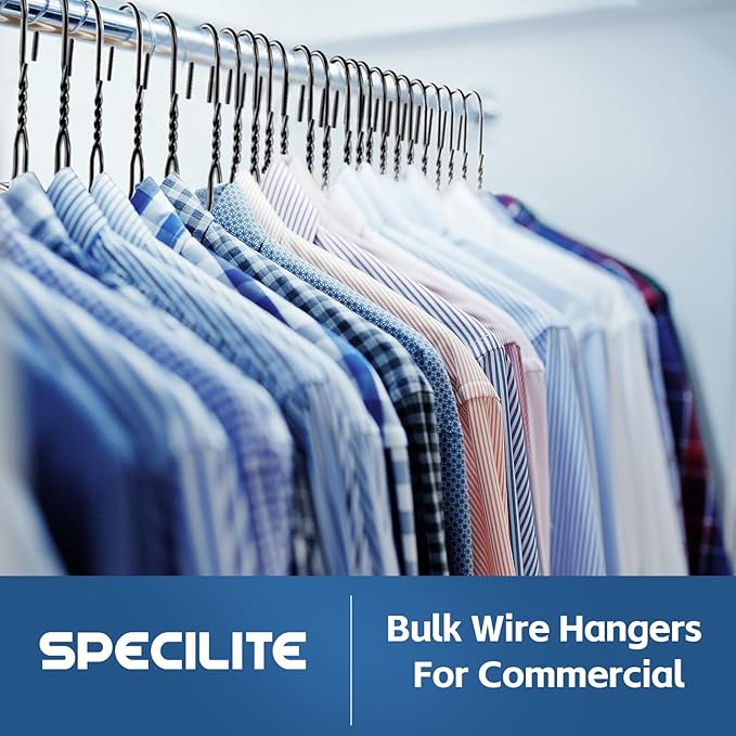 SPECILITE 18 Inch Wire Metal Clothes Hangers Bulk 200 Pack for Large Size Suits, Coats, Shirts, Pants, Skirts, Space Saving, Non Slip,12 Gauge Ultra Thin, Black
