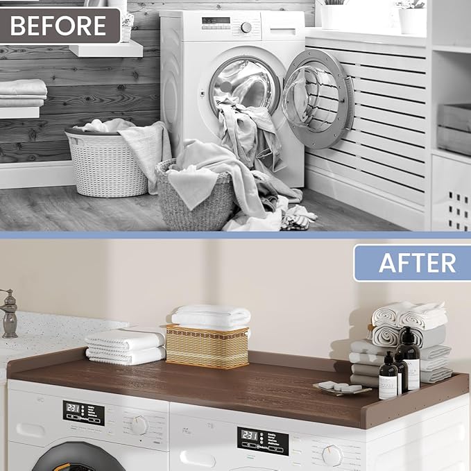 Sundale HDPE Washer Dryer Countertop, No-Installation Laundry Topper for Washer and Dryer, Waterproof Odorless Countertop for Laundry Room Storage, 27.5" x 54" (Brown)