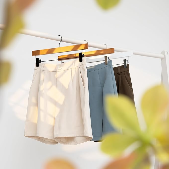 StorageWorks Pants Hangers with Clips, Wooden Clothes Hanger for Skirts, Jeans, Shorts, 10 Pack Black Pant Hangers