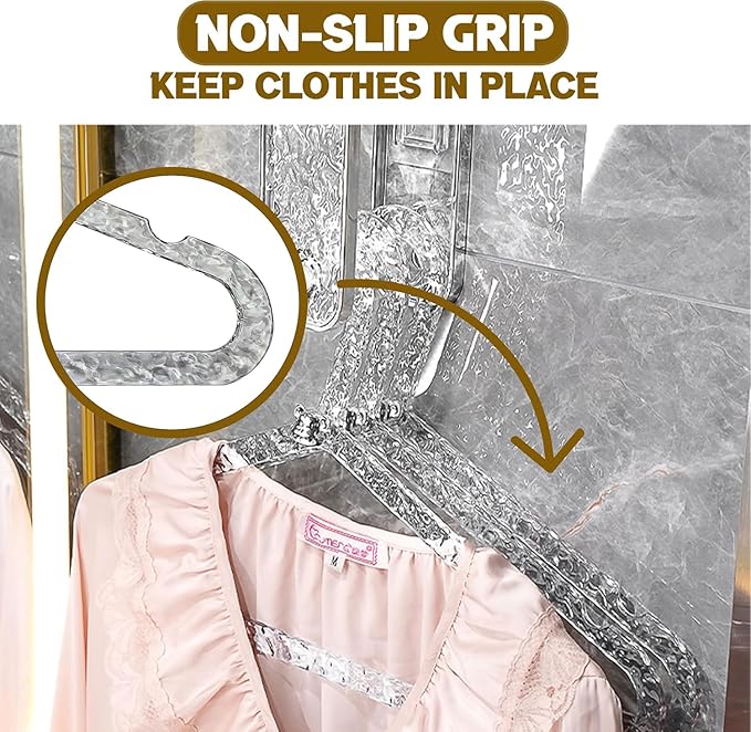Skywin Transparent Silver Water Wave Adult Shirt Hangers, Space Saving Plastic and Non Slip Clothes Hangers for Suits, Dresses, Jackets & Pants (5 Pack)