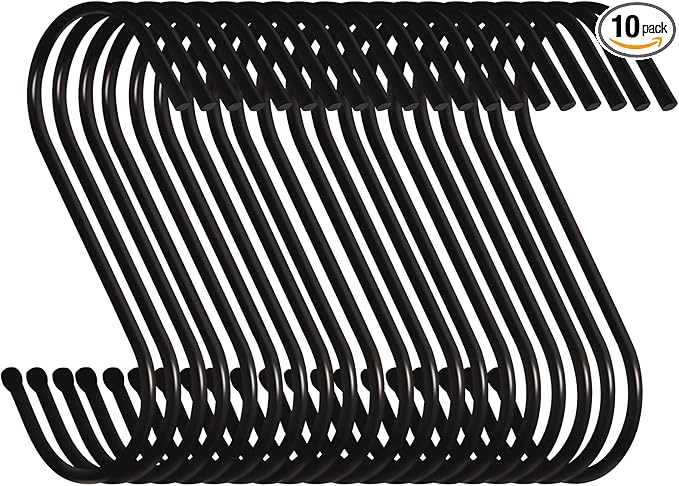 10 Pack 3.5 inch Heavy Duty S Hooks for Plants, Outdoor, Light, Cup, Large Hangers - Black