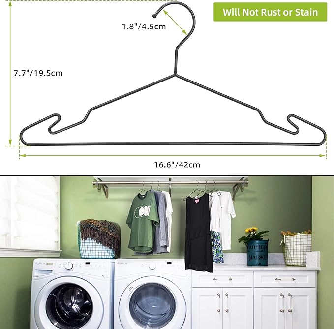 Heavy Duty Metal Hangers with Unique Hook Design Durable & Sturdy Coat Hangers 4mm Thick Withstands 25lbs Weight Smooth Powder Coated Finish Compact Shirt Hangers - 40 Pack Black