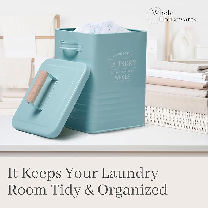 WHOLE HOUSEWARES Laundry Powder Container with Scoop for Detergent Powder - Laundry Detergent Container - Easy-to-Use Dispenser, Ideal for Laundry Room Storage - 9in x 7in x 6in - Mint