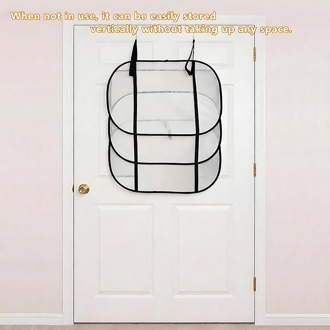 SAMJANE Sweater Drying Rack Hanging – Lay-Flat Warp-Knit Airflow Mesh for Delicates, 3-Tier Foldable Space-Saving Door-Hanging Design for Fast Drying & No Deformation in Small Spaces (Black- 3 Pack)