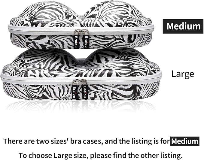 Bra Case Premium Lingerie Travel Bag Zip Underwear Organizer Bag for A-C Cup (Zebra)