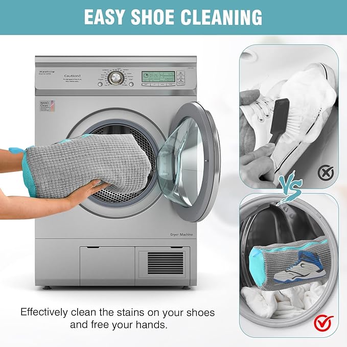 Shoe Washing Machine Bag, Shoe Laundry Bag for Washer and Dryer, Include Dry Net Bag, Reusable and Durable Zipper with Hook Design, Shoe Washing Bag for Sneaker (Gray, 1 Pack)