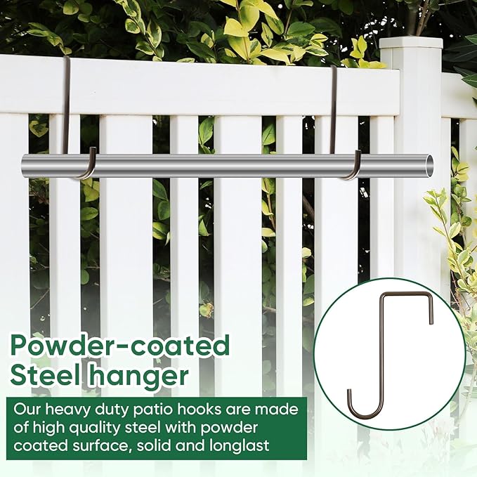 6 Pack 2 x 6 inch Fence Hooks Patio Hooks Brown Powder Coated Steel Hangers fits Easily for Vinyl Fences Indoor & Outdoor Hanging Lights, Plants & Planters, Bird Feeder, Pool Equipment