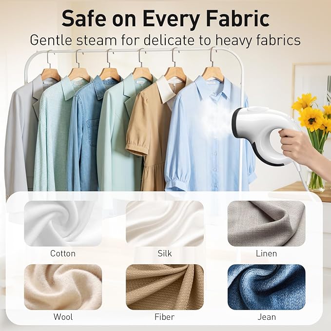 Vacuum Steamer for Clothes – Handheld Clothes Steamer with 2800Pa Suction & 25s Heat-Up – No-Drip Garment Steamers – Suction Steam Iron Alternative – Compact Steam Travel Iron with Base & Bag