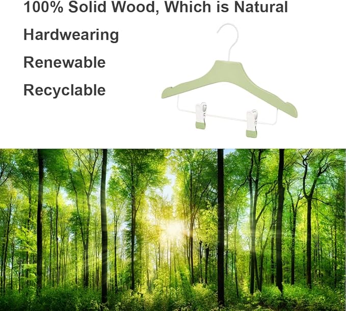 Green 12.7" Ultra-Thin Wooden Children Closet Clothes Clips Hangers 20PCS Wood Baby Kids Coat Hangers for Infant Toddler Newborn Jumpsuit Pants Skirts Jeans Space Saving Heavy Duty Durable
