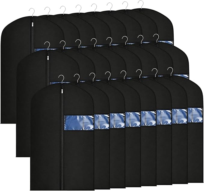 24 Pack Garment Bags for Hanging Clothes,40-inch Suit Cover Bags for Men Closet Storage Bags for Dresses, Shirts, Fur Coats, Dance Costumes - Hanging Suit Cover with Zipper and Clear Window