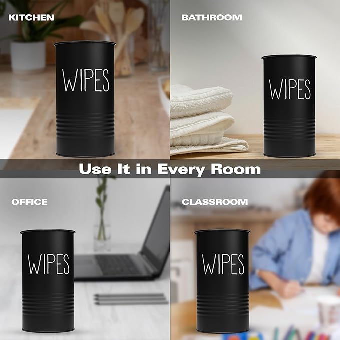 Wipe Holder for Kitchen/Bathroom Counter, Disinfectant Wipe Container, Farmhouse Kitchen Decor, Vintage Countertop Wipe Storage Organizer Caddy, with Matte Black