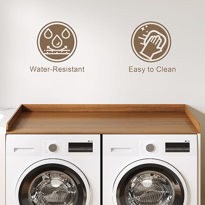 ChooChoo Washer Dryer Countertop, Laundry Room Topper for Folding Clothes and Storage, Over Machine Organizer Table, Walnut