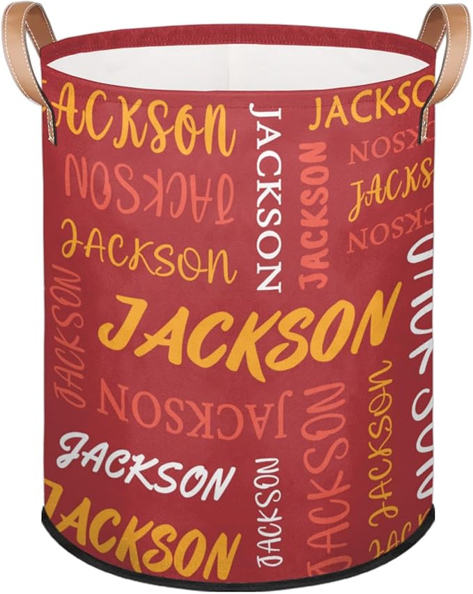 Custom Name Large Laundry-Basket for Kids-Boys-Girls, Personalized Foldable Waterproof Laundry Hamper Dirty Clothes Toys Storage Bin with Handles,Red
