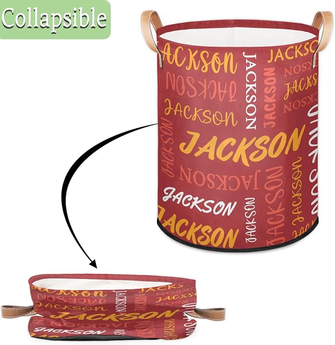 Custom Name Large Laundry-Basket for Kids-Boys-Girls, Personalized Foldable Waterproof Laundry Hamper Dirty Clothes Toys Storage Bin with Handles,Red